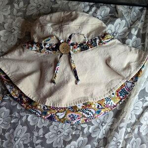 Floral Trim Cream Sun Hat